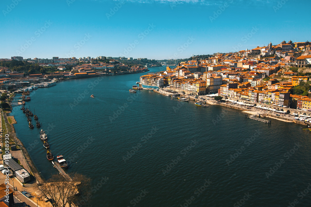 Douro river in old downtown Porto, Portugal.