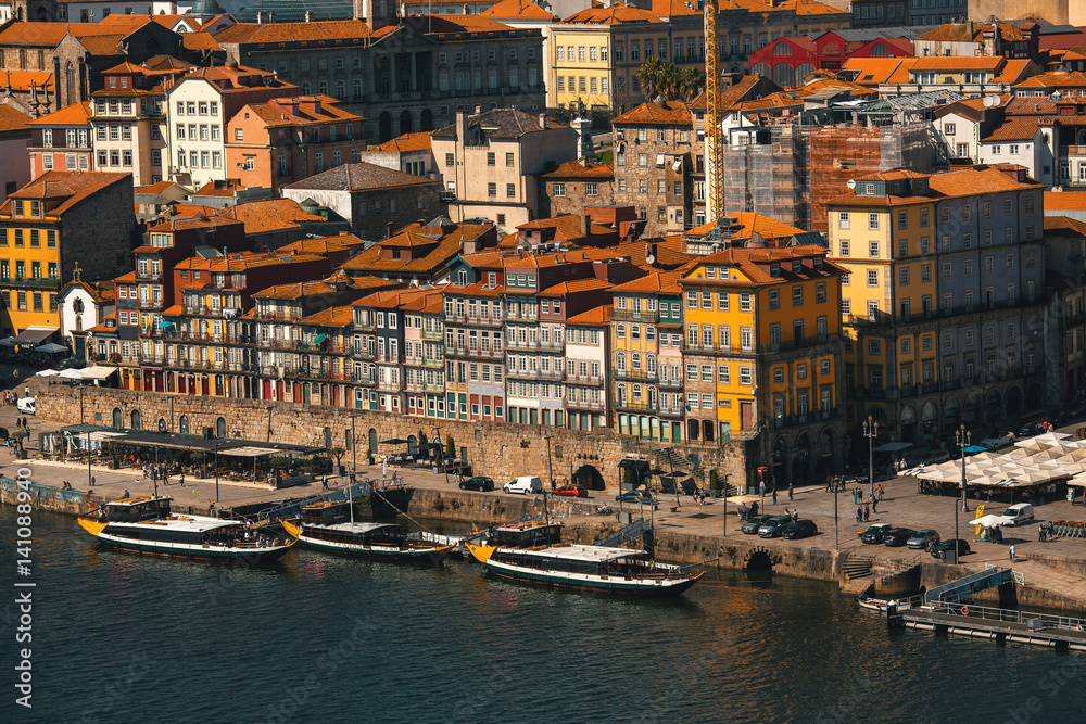 Ribeira at Duoro river in old downtown Porto, Portugal.