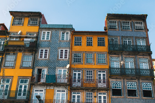 Buildings of houses in old Porto downtown, Portugal.