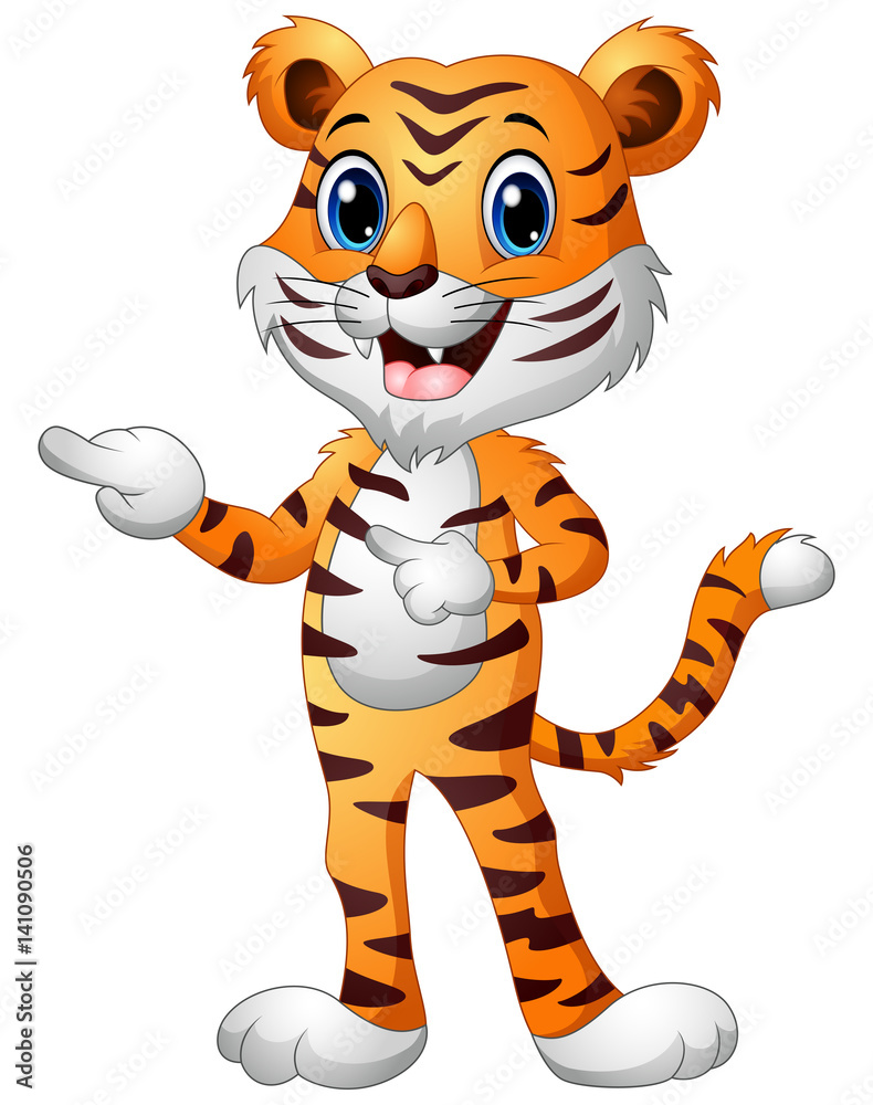 Funny tiger cartoon pointing both fingers Funny tiger cartoon pointing both fingers