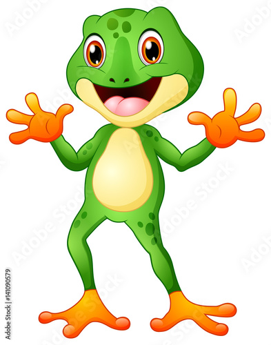 Cute frog cartoon waving both hands 