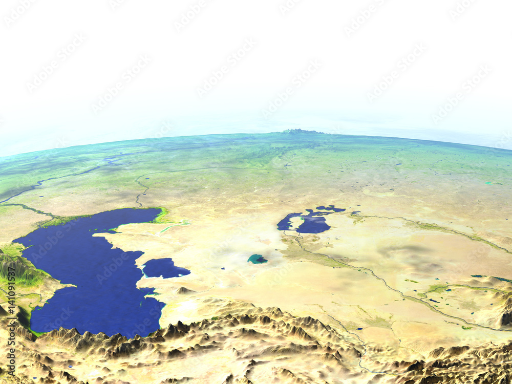 Central Asia on realistic model of Earth