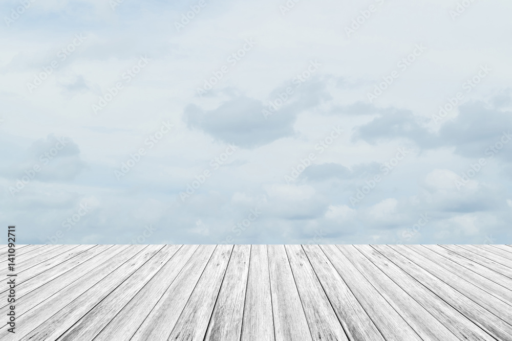 Blue sky cloud with Wood terrace