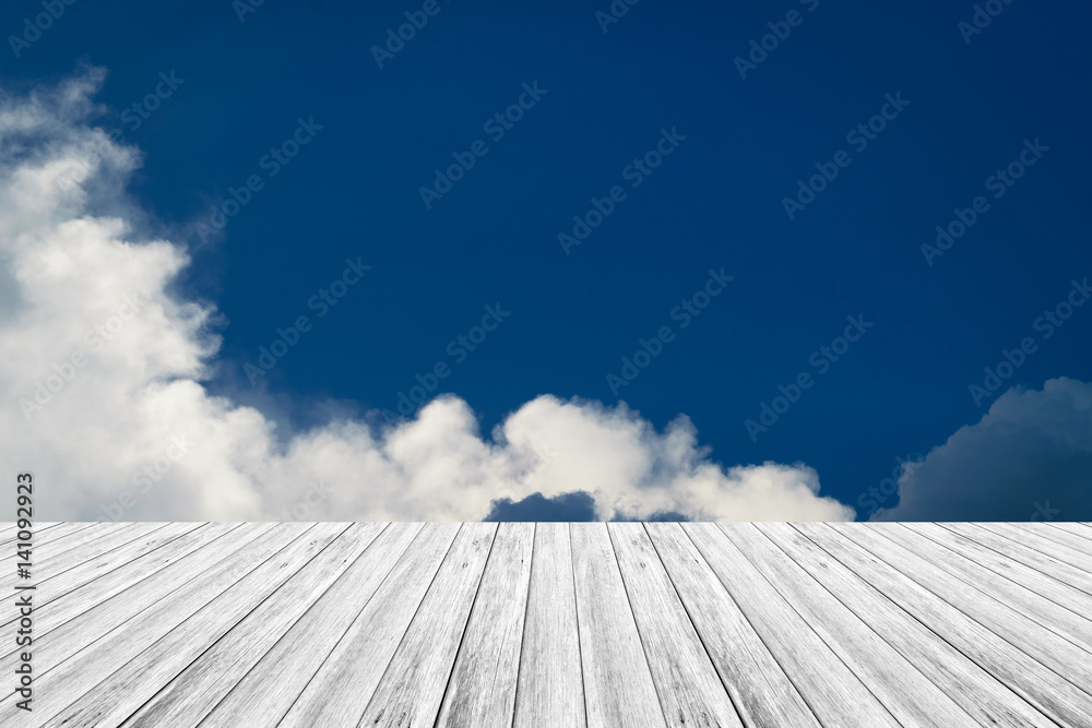 Blue sky cloud with Wood terrace Blue sky cloud with Wood terrace