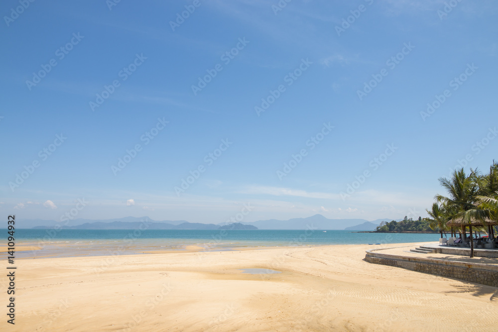 beautiful scene, tropical sea and beach with blue sky background