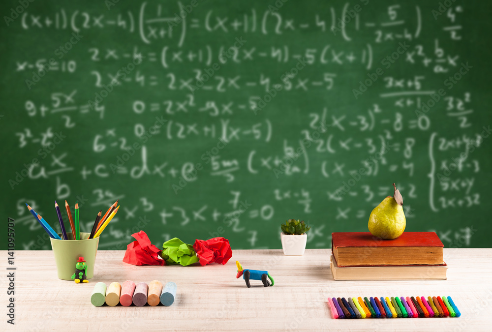 Math class from student school desk Math class from student school desk