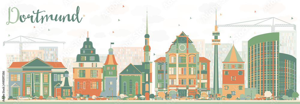 Abstract Dortmund Skyline with Color Buildings.