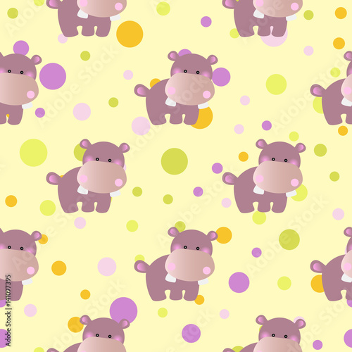 pattern with cute baby behemoth and Circles