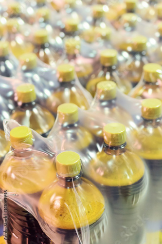 Packaging of plastic bottles.