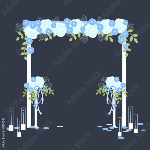 Wedding  arch with  flowers. Wedding ceremony. Vector illustration.