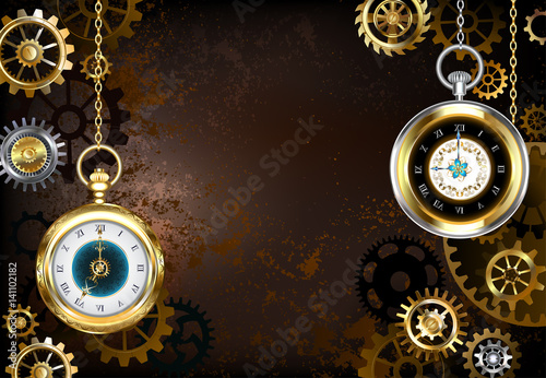 brown background with the clock