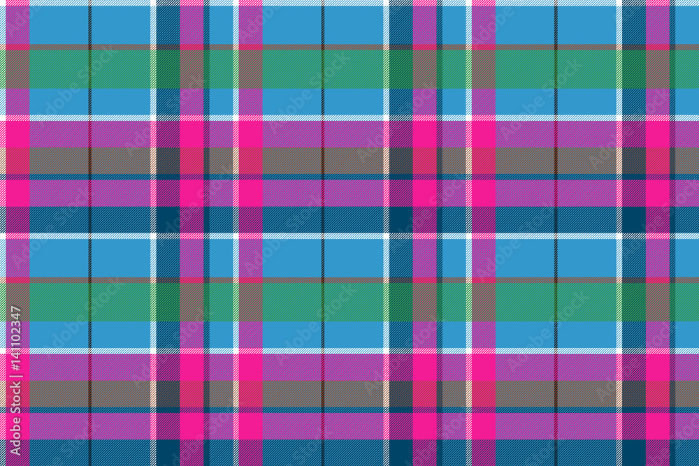 Fabric textile blue pink green check plaid seamless pattern