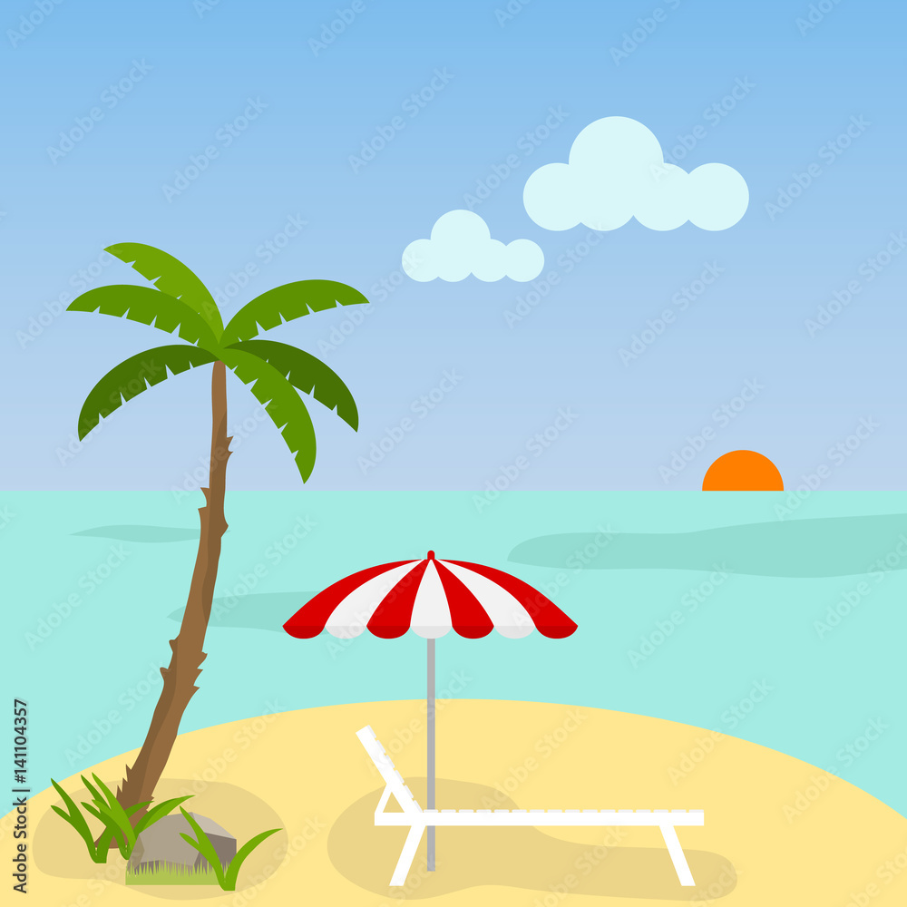 Sunbed with an umbrella on the beach