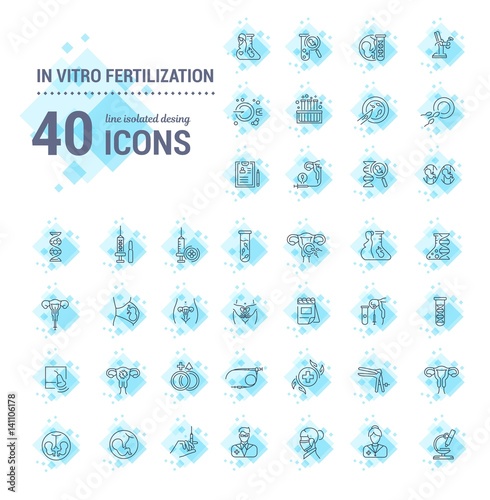 Vector graphic set.Icons in flat, contour,thin, minimal and linear design. In vitro fertilization. Simple isolated icons.Concept illustration for Web site app.Sign,symbol,element.