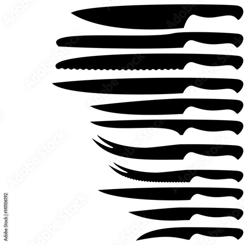 Kitchen knives main set, silhouettes. Flat design. Abstract concept. Vector illustration.