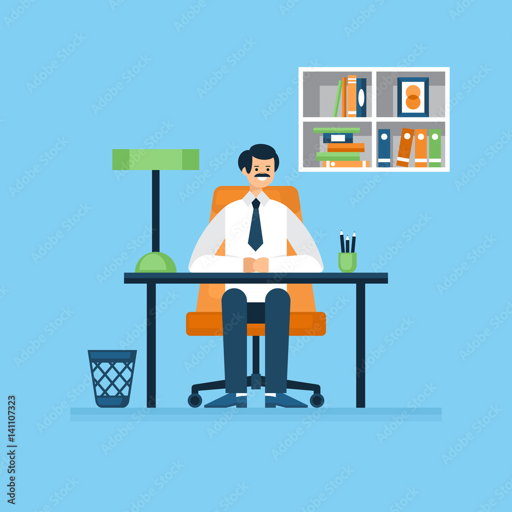 Businessman in office interior. Vector illustration Businessman in office interior. Vector illustration