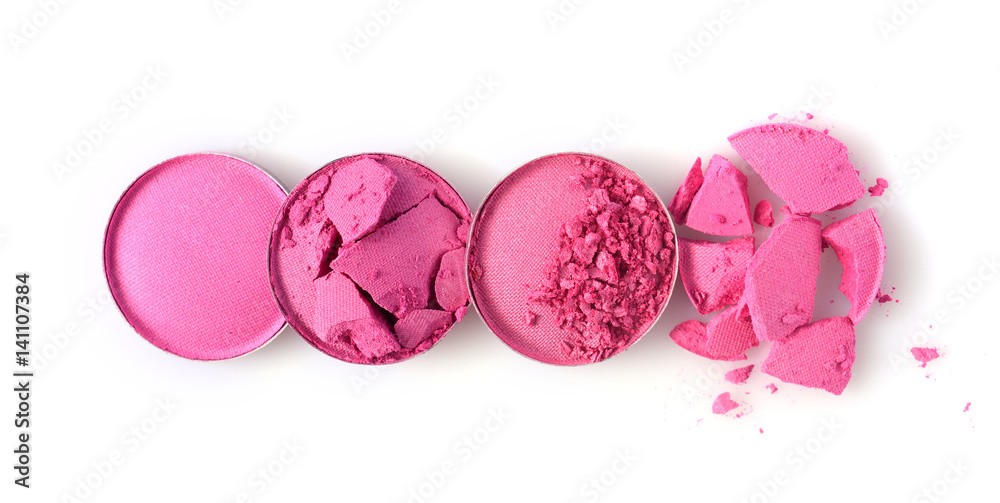 Round pink crushed eyeshadow for make up as sample of cosmetic product Round pink crushed eyeshadow for make up as sample of cosmetic product