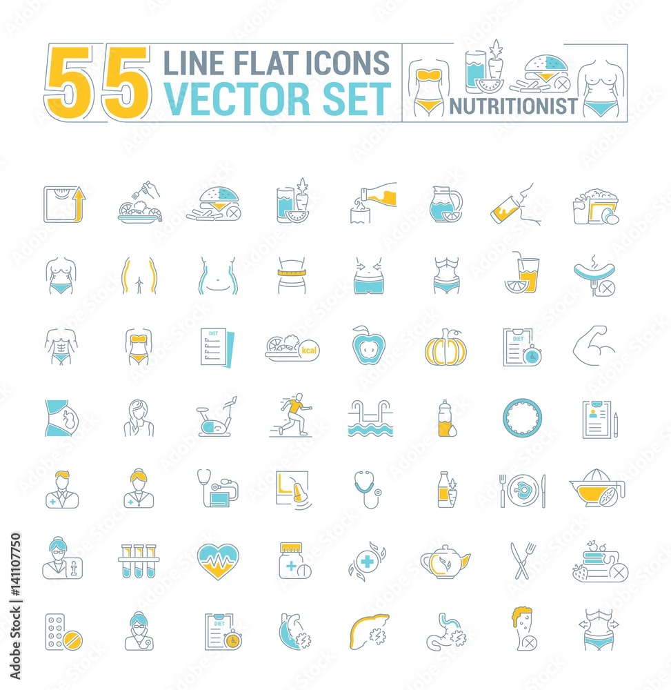 Vector graphic set. Icons in flat, contour, thin, minimal and linear design.Medicine. Nutritionist.Disease, treatment, care about health of body.Concept illustration for Web site.Sign, symbol. Vector graphic set. Icons in flat, contour, thin, minimal and linear design.Medicine. Nutritionist.Disease, treatment, care about health of body.Concept illustration for Web site.Sign, symbol.