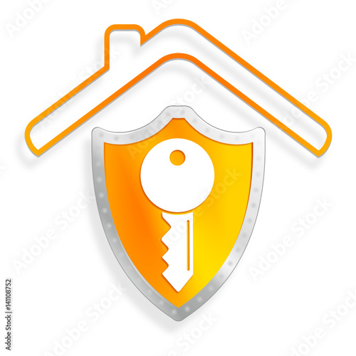 sécurité maison clef sur bouclier orange