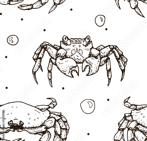 seamless pattern with crab contour on white background