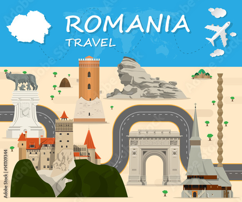 Romania Landmark Global Travel And Journey Infographic background. Vector Design Template.used for your advertisement, book, banner, template, travel business or presentation.