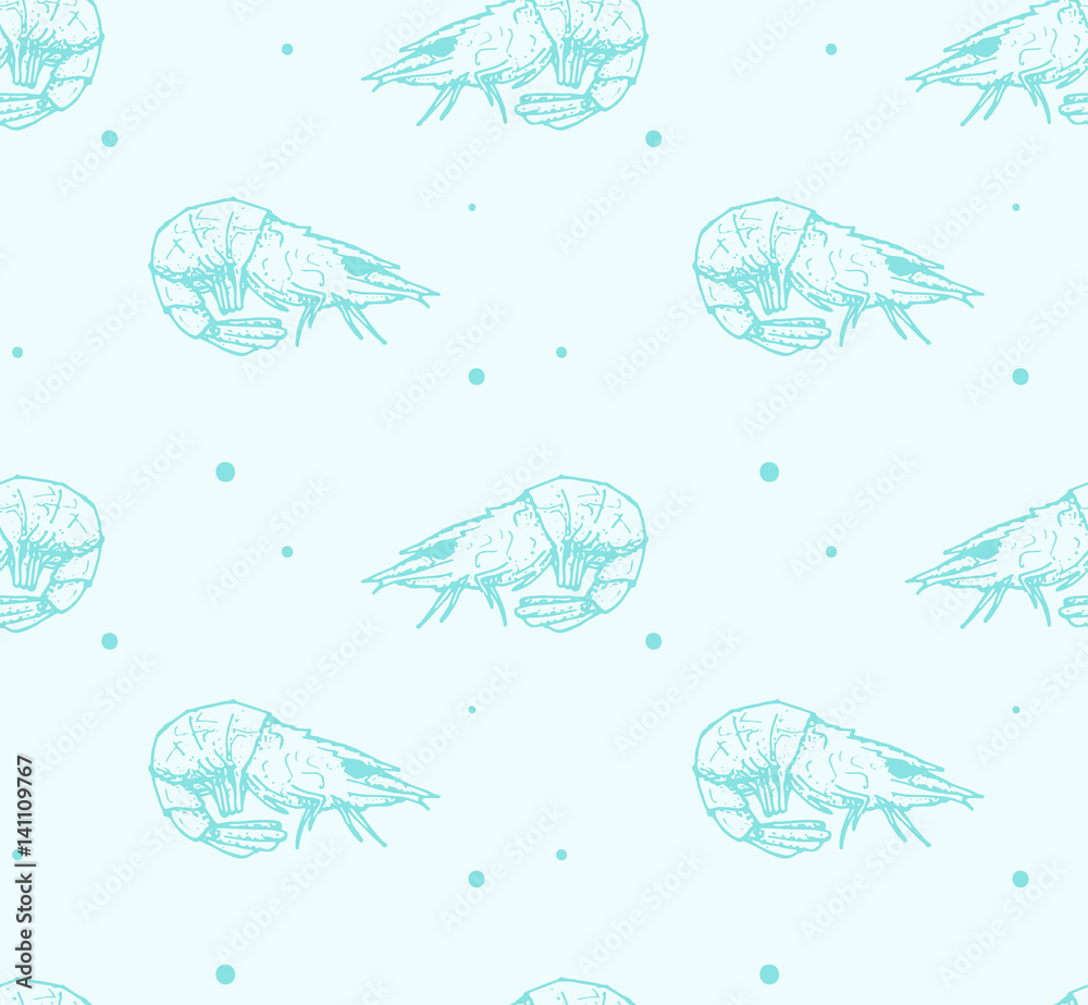 seamless pattern with shrimp contour on blue background seamless pattern with shrimp contour on blue background