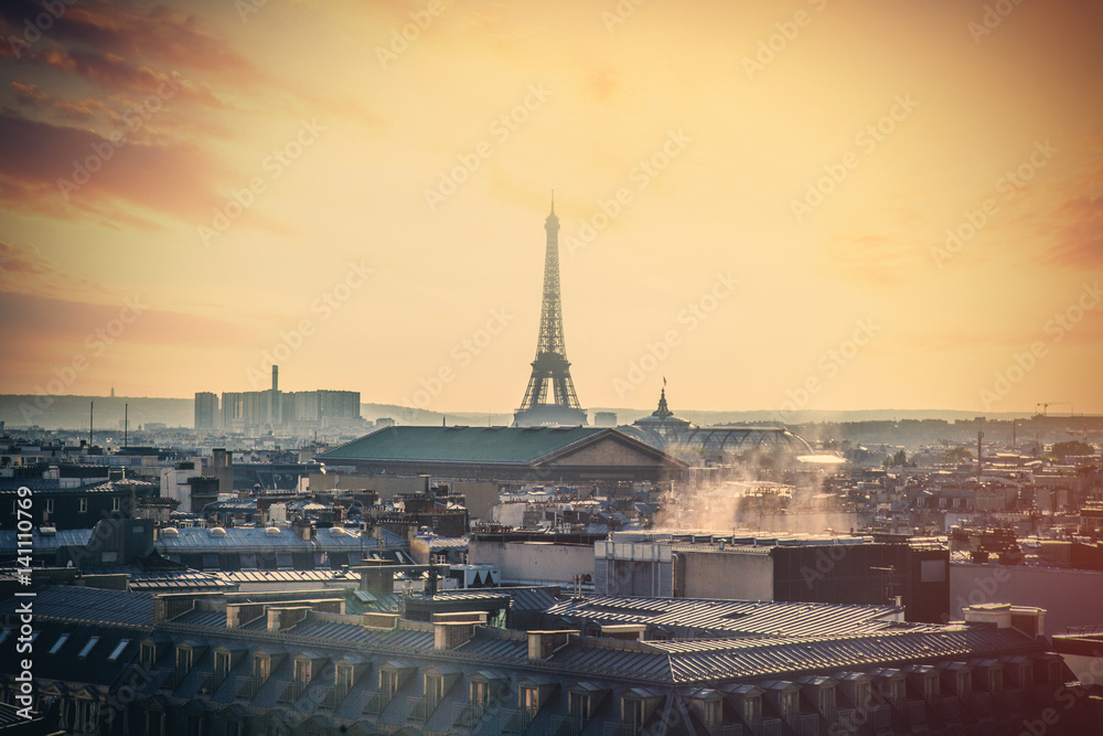 PARIS, FRANCE - September 24, 2013: beautiful view on Eiffel Tower and city landscape