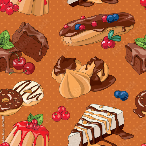 Sweet desserts seamless pattern