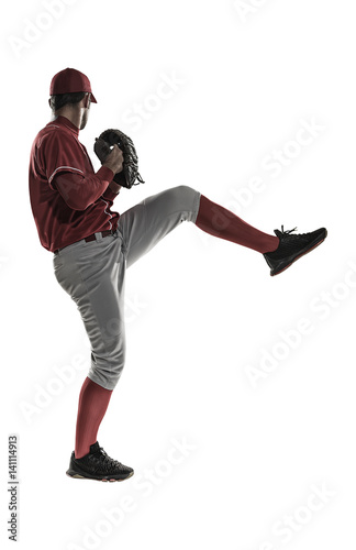 Wall Mural mature baseball player isolated on white