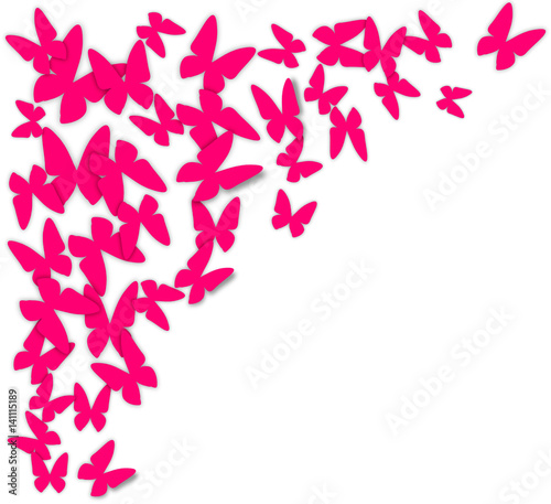 Paper pink butterflies fly on wall in different directions