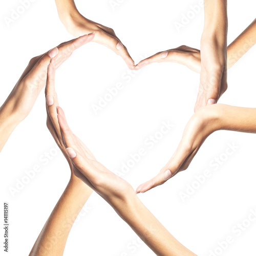 Human hands in heart shape isolated on white background