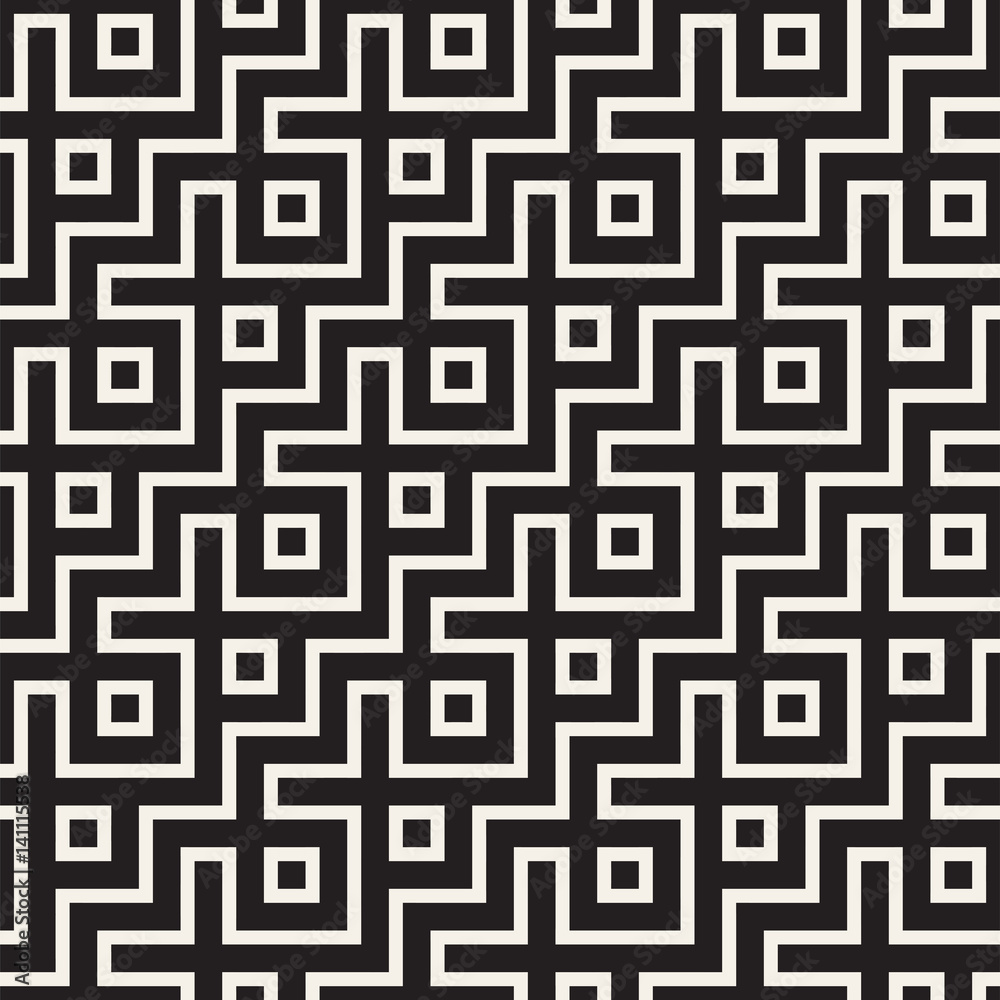 Maze Tangled Lines Contemporary Graphic. Abstract Geometric Background Design. Vector Seamless Pattern.