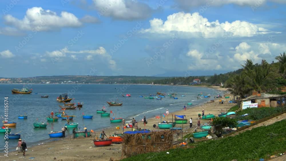 The fishing boats and tackle near the shore water The fishing boats and tackle near the shore water