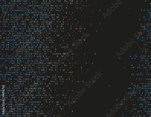 Corrupted source code. Modern vector illustration about computer security. Abstract ascii glitch background. Fatal programming error. Buffer overflow problem. Random signal error. Element of design.