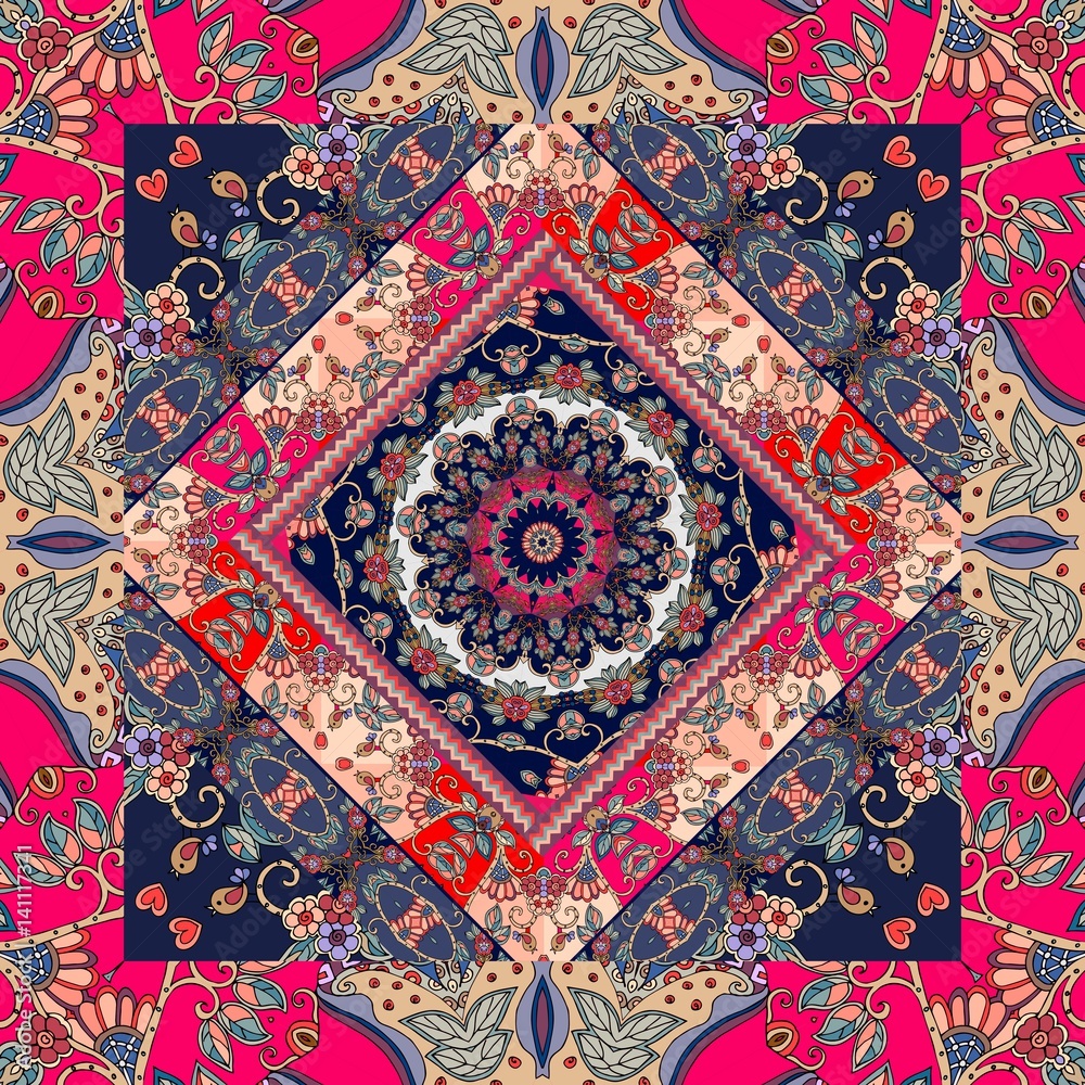 Lovely tablecloth. Russian patchwork pattern. Scarf, carpet. Print for fabric. Lovely tablecloth. Russian patchwork pattern. Scarf, carpet. Print for fabric.