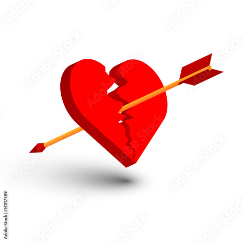 Heart, broken, arrow, vector, isolate.