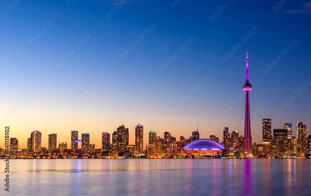 Toronto city skyline at night, Ontario, Toronto