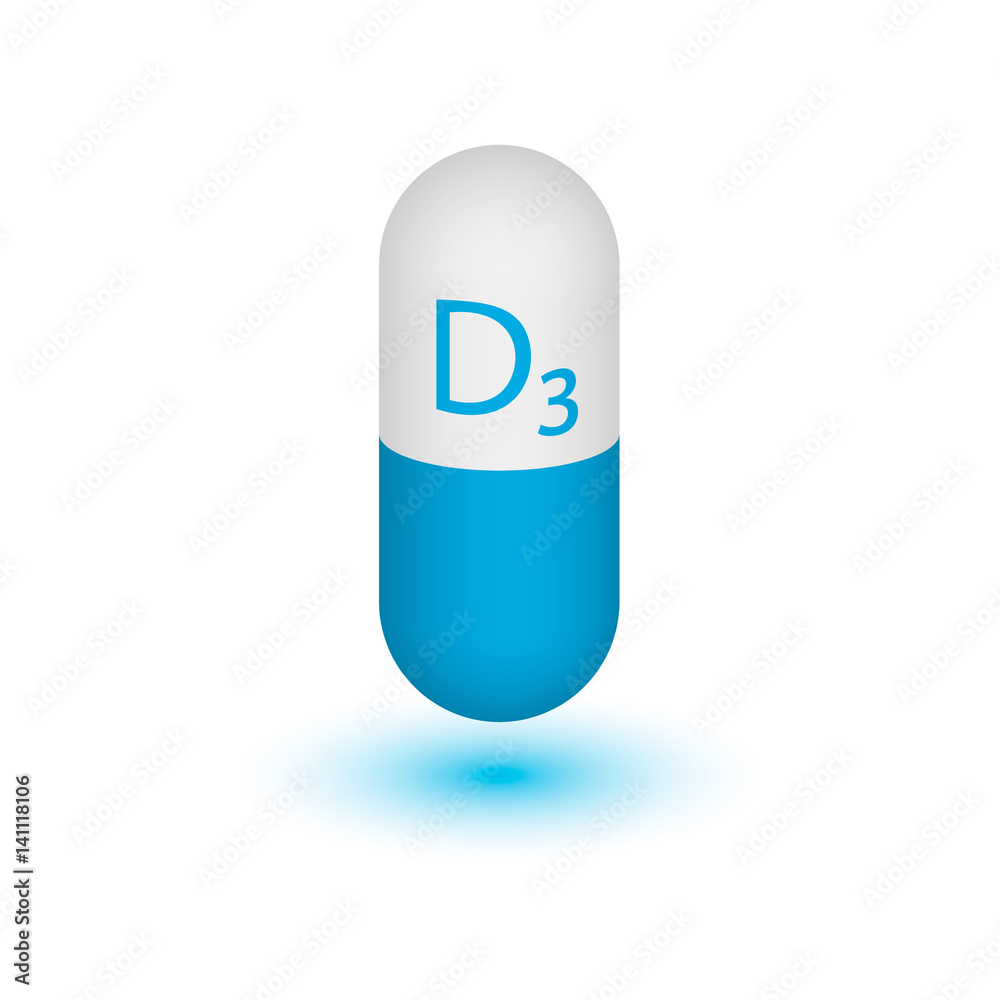 Icon of vitamin D3. Cholecalciferol vitamin drops tablets capsules. Beauty  treatment food design skin care. Vector illustration. Two-tone capsule on a  white background. Stock Vector | Adobe Stock