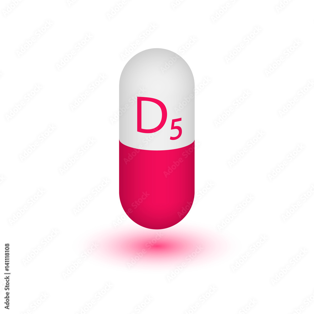 VITAMIN D5 The element design. Two-tone capsule on a white background. Vector illustration. VITAMIN D5 The element design. Two-tone capsule on a white background. Vector illustration.