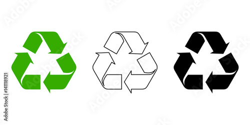 Set of black and green recycle symbols isolated on a white background.