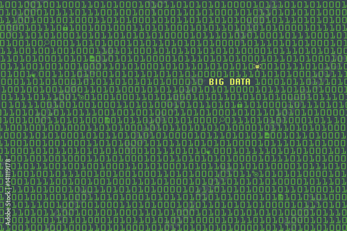 Big data and data science concept. Large digital data and binary information flowing across with big data word and data icons.