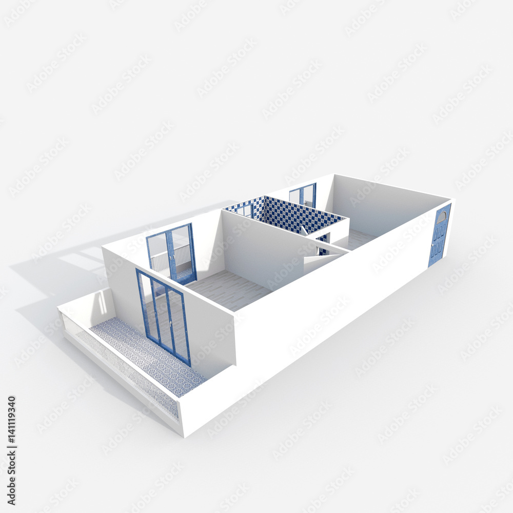 3d rendering of empty blue home apartment 3d rendering of empty blue home apartment