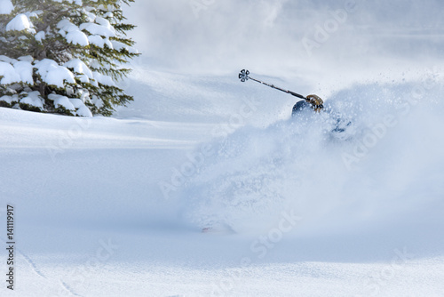 deep powder turn in swiss alps