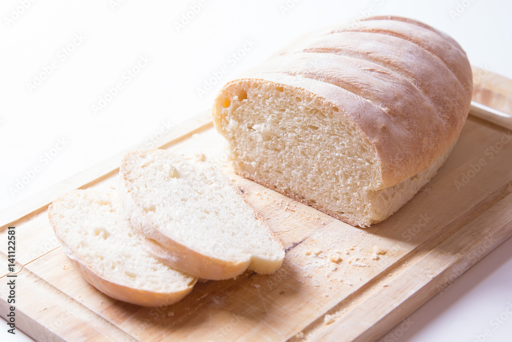 Wheat homemade fresh bread, selective focus