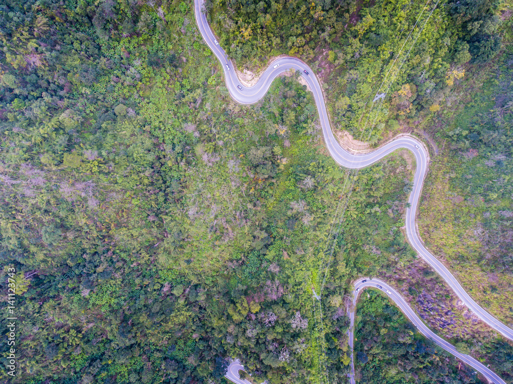 Beautiful Scenic Serpentine Road in Forest on Mountain Beautiful Scenic Serpentine Road in Forest on Mountain