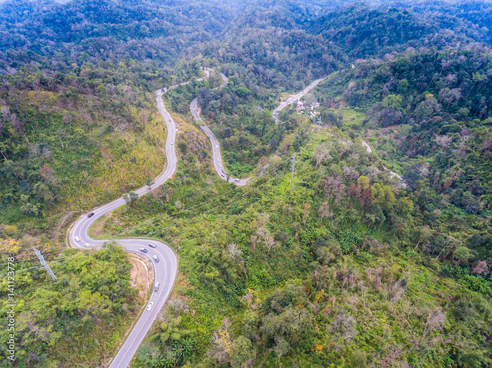 Beautiful Scenic Serpentine Road in Forest on Mountain Beautiful Scenic Serpentine Road in Forest on Mountain