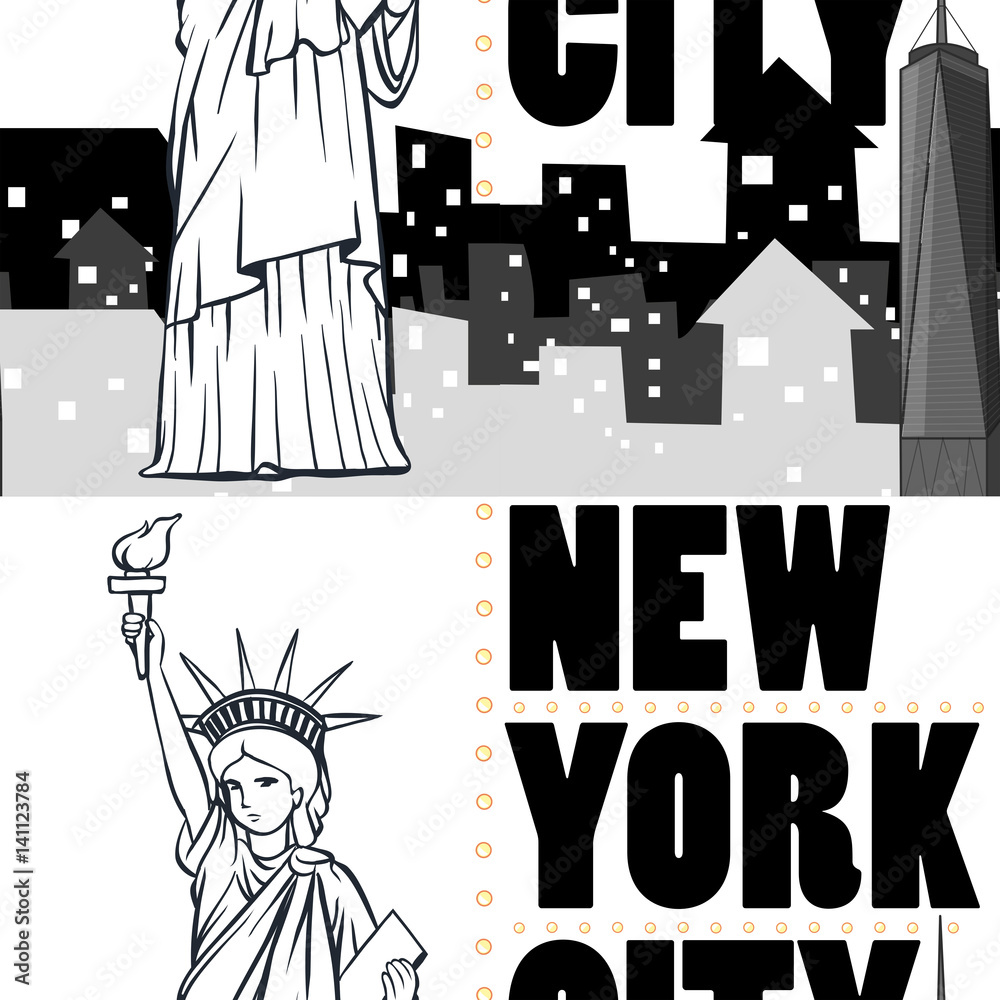 Obraz premium Seamless background with buildings and statue of New York