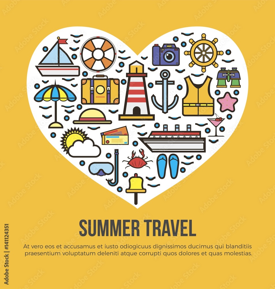 Cruise set summer travel in shape of heart on yellow Cruise set summer travel in shape of heart on yellow