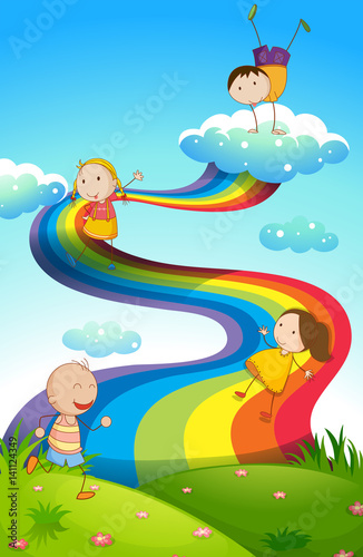 Happy children on rainbow