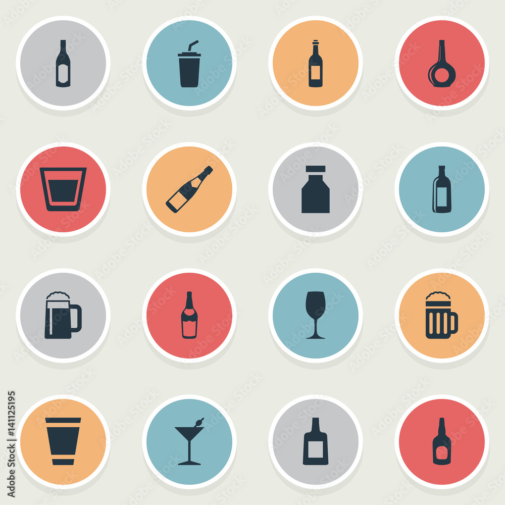 Vector Illustration Set Of Simple Beverage Icons. Elements Brandy